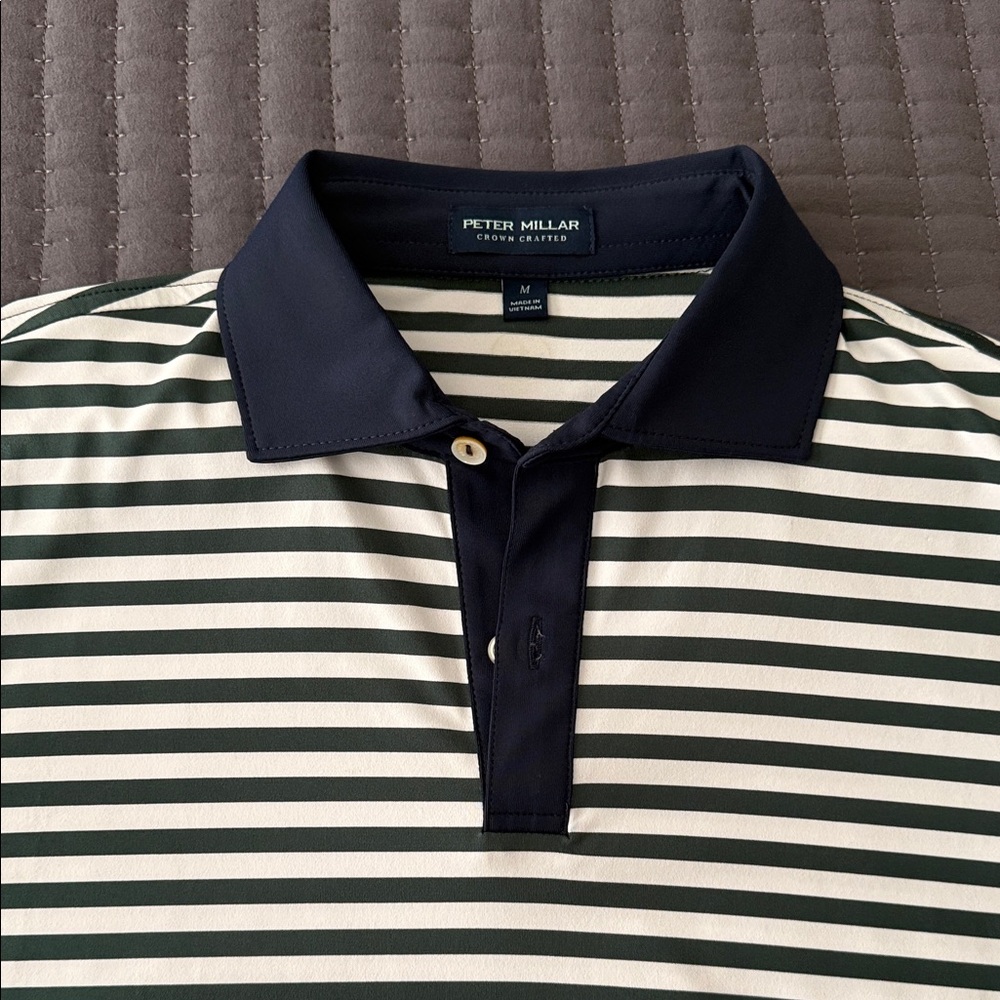 Peter Millar Black and White Striped Polo Shirt